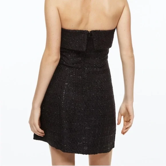 H&M black strapless textured tweed mini dress - Picture 4 of 7